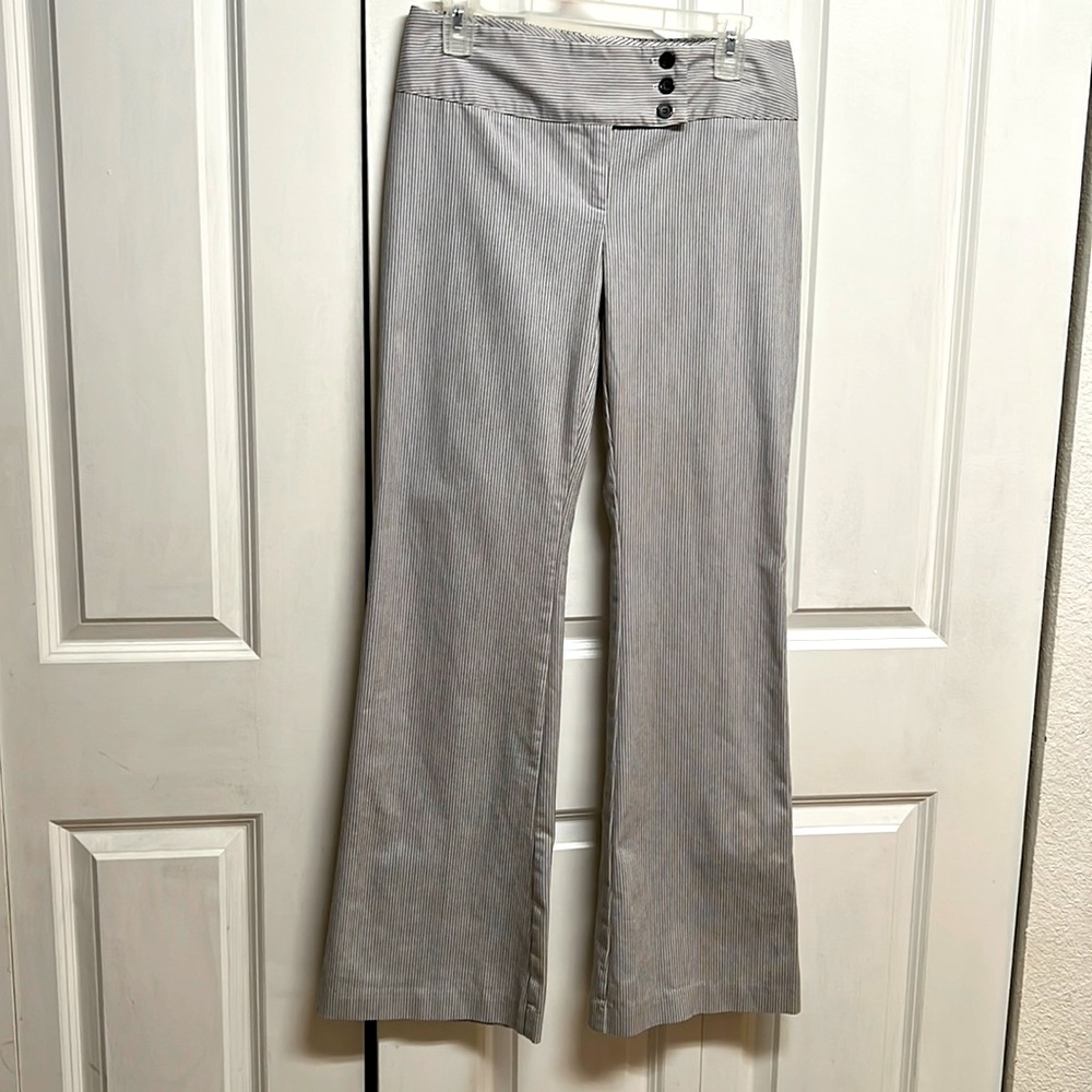 Charlotte Russe Blue White Pinstripe Wide Leg Mid rise Stretch Casual Pants Jr 7
